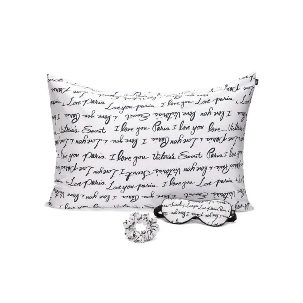 Victoria’s Secret GIFT SET pillowcase+eyemask+hair tie PARIS I LOVE YOU White
